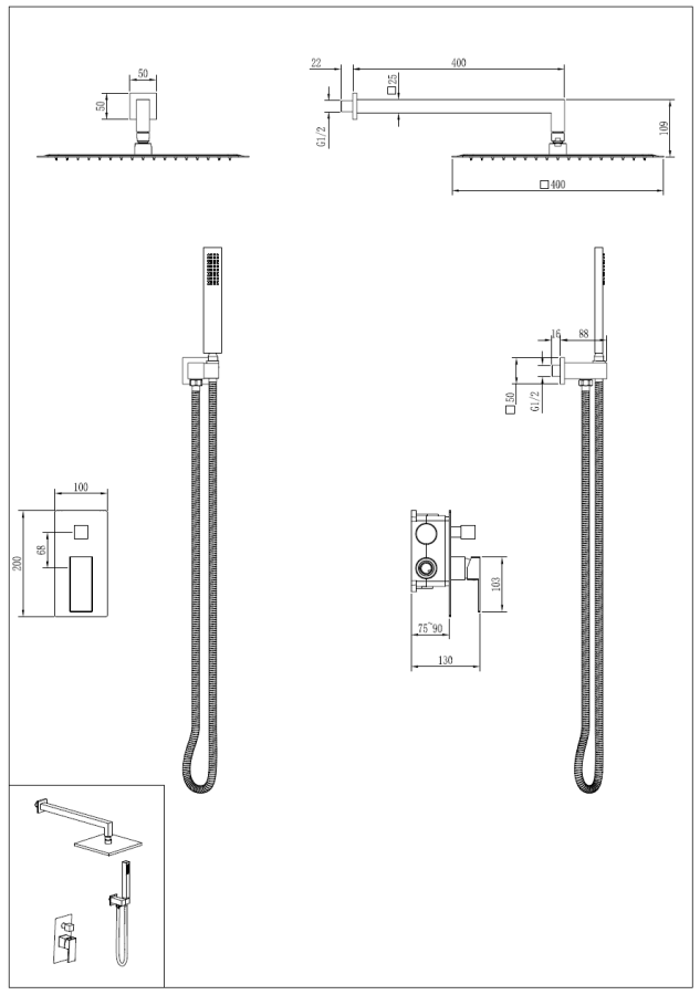 Душевая система без излива Boheme Qubic Matt Black 474-3-B