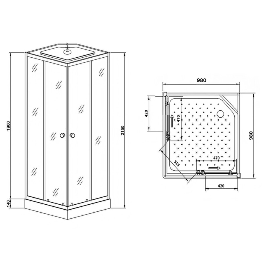 Душевая кабина Loranto 980х980х2150 белое заднее стекло, поддон 14 см, матовое стекло 4 мм, профиль черный CS-992EBTM/W-100