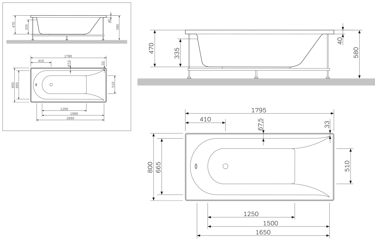 Am.Pm Inspire W5AA-180-080W-P64 фронтальная панель для ванны A0 180x80 см