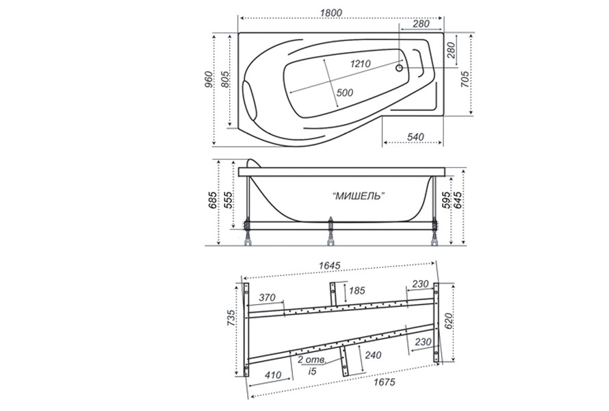 Triton Мишель 180*96 ванна акриловая асимметричная R