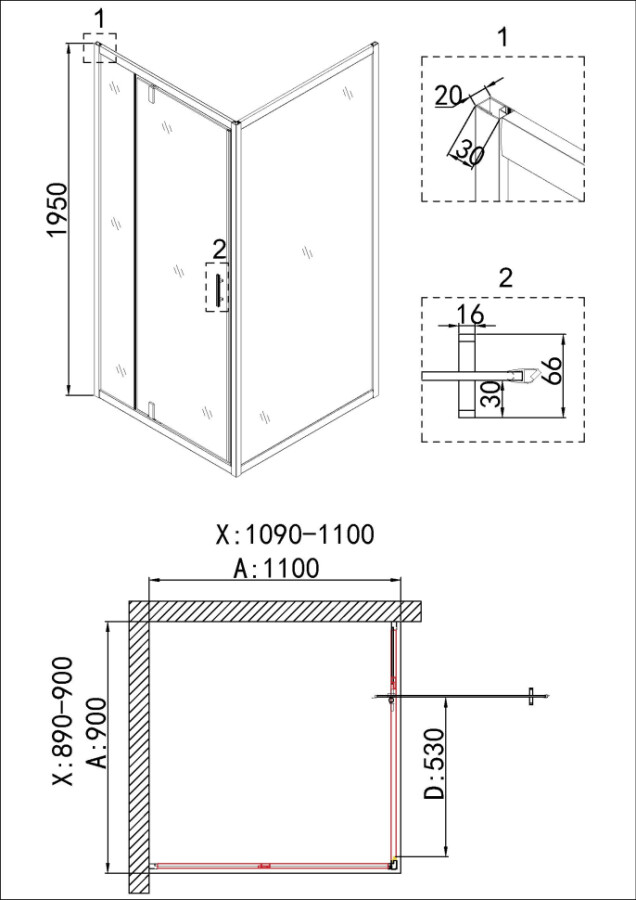 Душевое ограждение Niagara Nova NG-43-9AG-A110G (90х110х195)