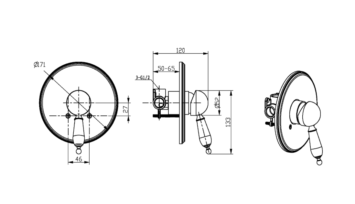 Смеситель для душа встраиваемый Boheme Tradizionale Oro Золото 285
