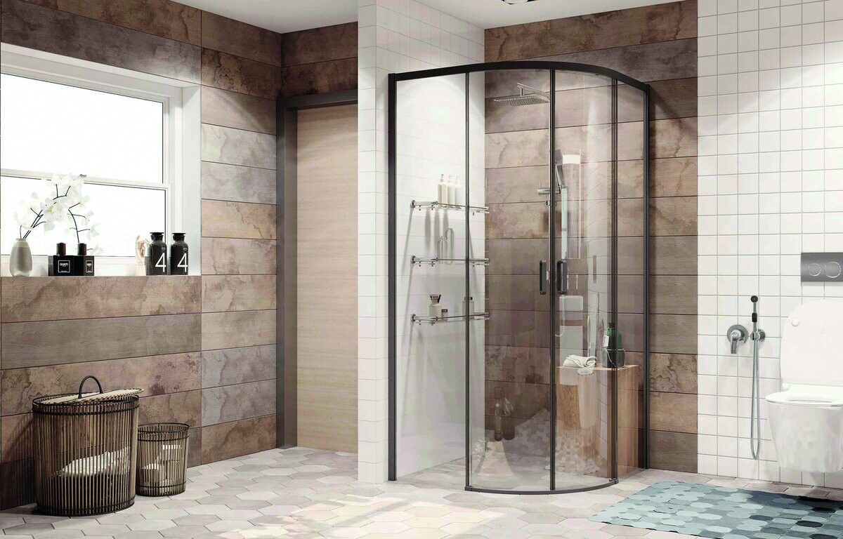 Душевое ограждение Ambassador Queen 11011201Black (90х90х200) четверть круга,черный,стекло прозрачное,раздвижная,1 место