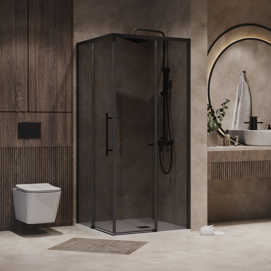 Душевое ограждение Niagara Nova NG-2823-34BLACK (90х90х195) квадрат,черный матовый,двери раздвижные,стекло тонированное,1 место