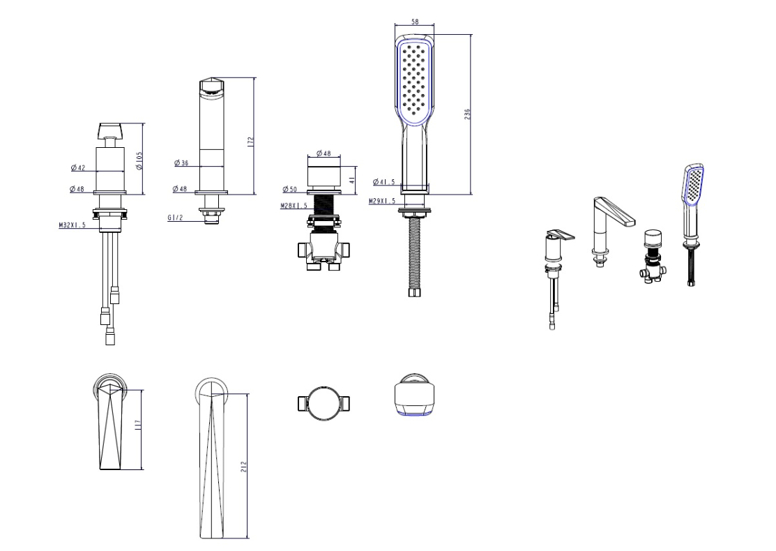 Смеситель врезной на борт ванны Boheme Venturo Золото 380