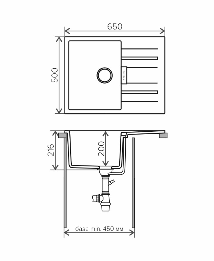 Tolero Loft TL650 кухонная мойка серый 50 х 65 см