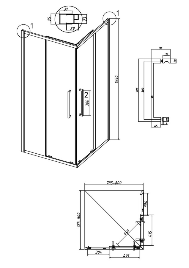 Душевое ограждение Grossman Cosmo 300.K33.02.8080.21.00 (80х80х195) квадрат,раздвижная,черный матовый,стекло прозрачное, 1 место