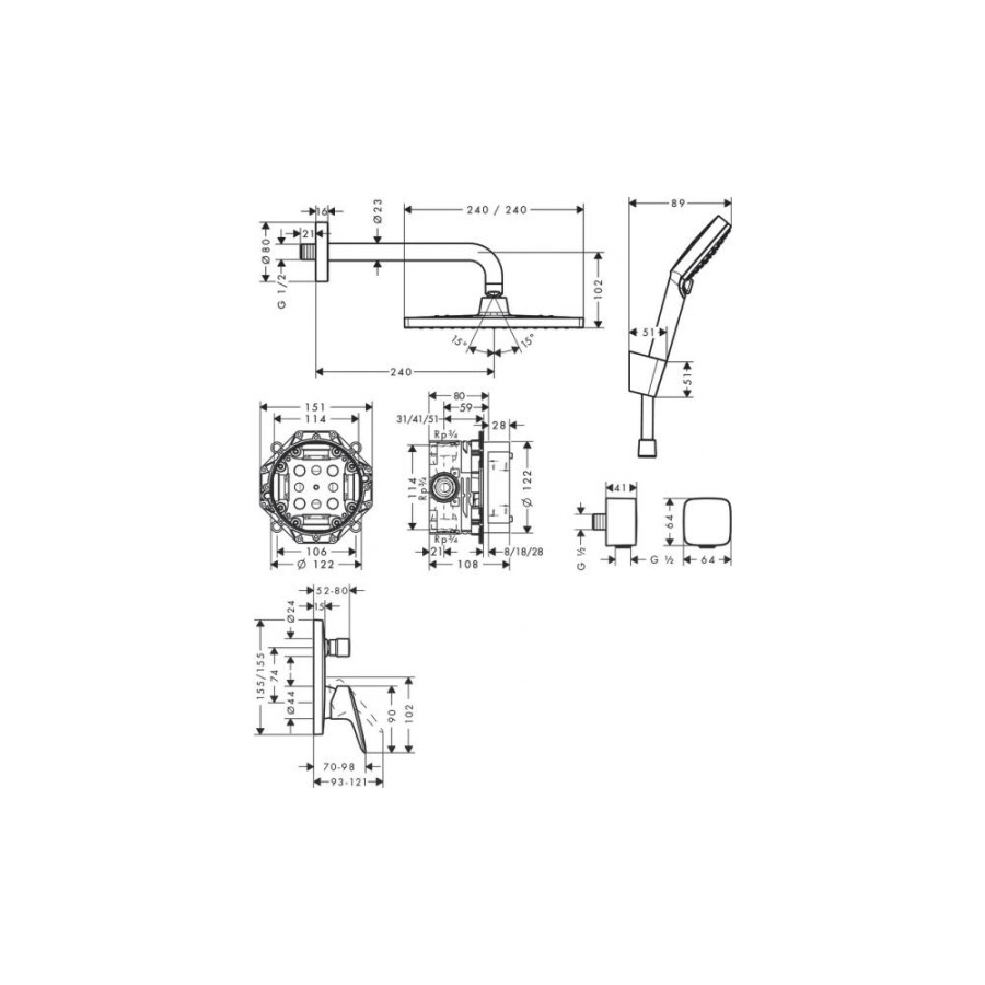 Hansgrohe Crometta E Душевая система 240 1jet с однорычажным смесителем хром 27957000