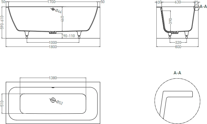 Salini Orlanda Axis S-Stone ванна прямоугольная 180х80 103222M