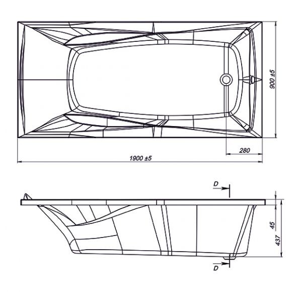 Sole Kappa XL 190*90 ванна акриловая прямоугольная