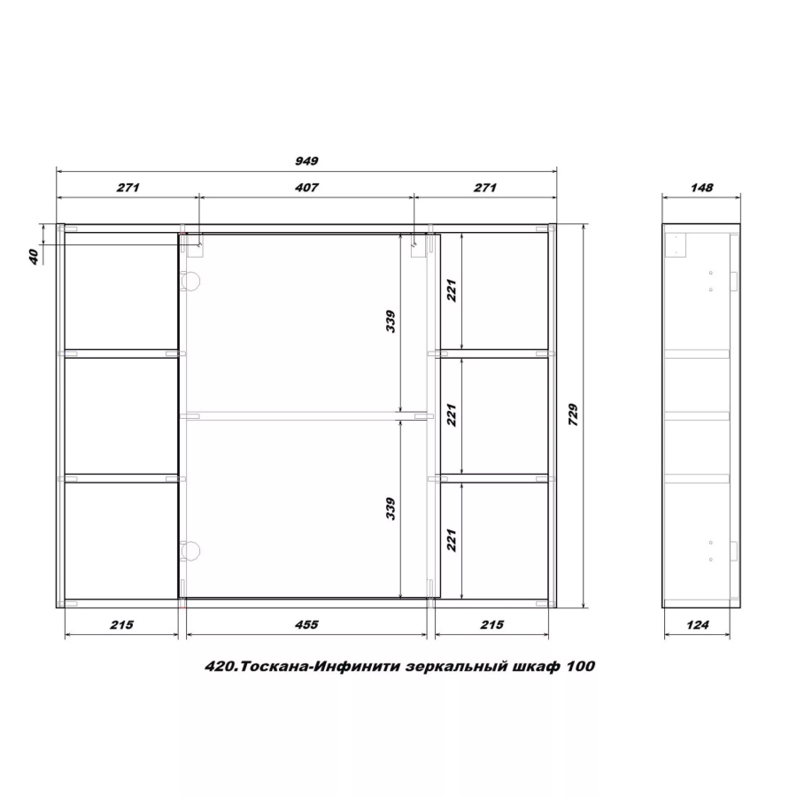 SanStar Инфинити зеркальный шкаф 100 см 420.1-2.4.1.ТОС