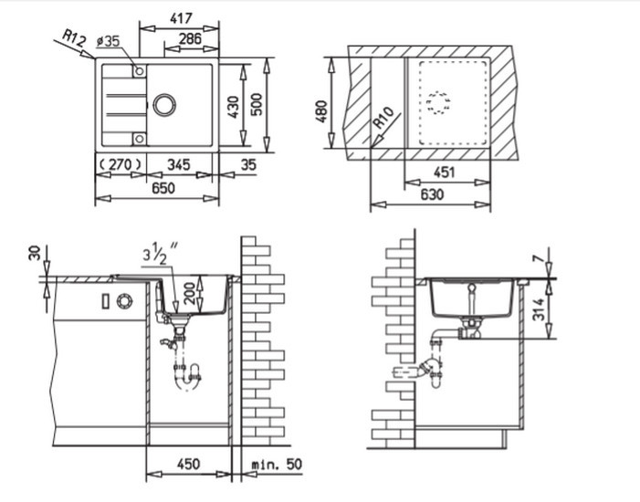 Teka Astral 45-B-TG 40143508 Мойка для кухни карбон 65x50