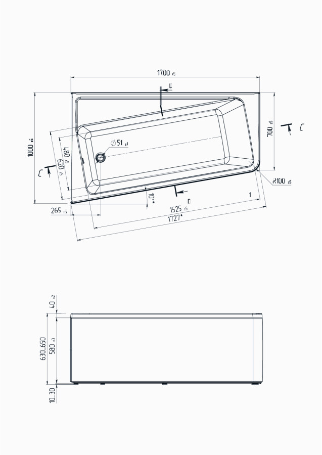 Marka One Direct 170*100 ванна акриловая угловая