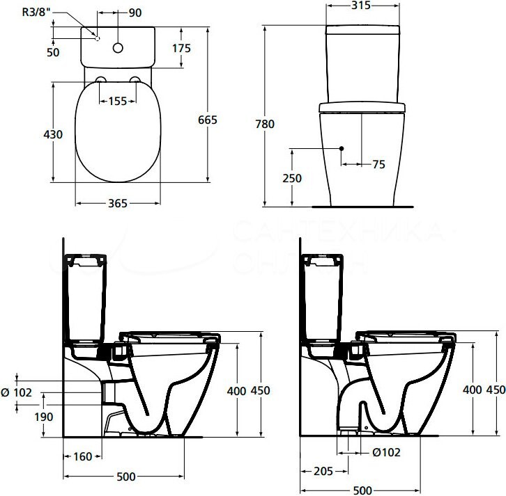 Ideal Standard Connect E781801+E797001 унитаз напольный с функцией биде