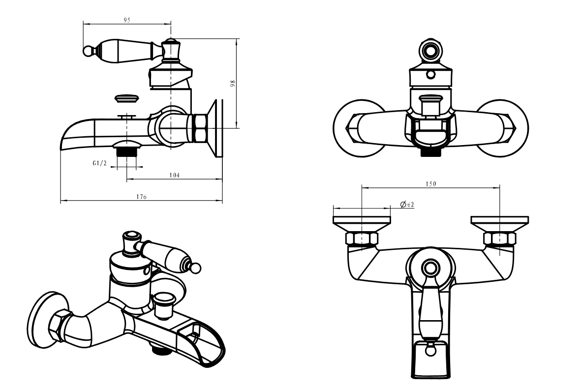Смеситель для ванны Boheme Vogue Бронза / Хрусталь 203-CRST