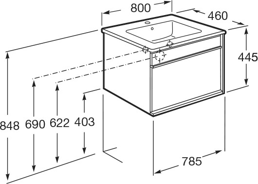 Roca Aneto 80 тумба 857430806 с раковиной Victoria-N 800 подвесная