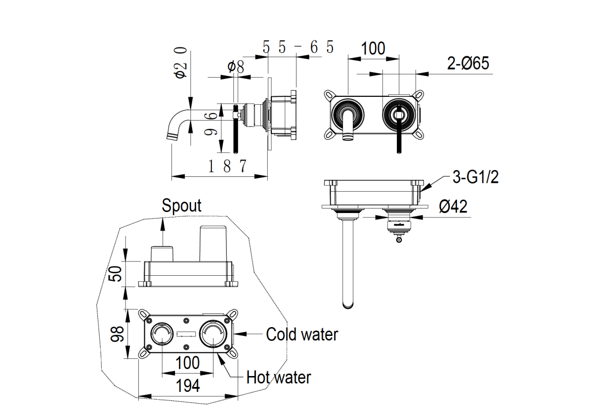 Смеситель для раковины из стены Boheme Eterna Bronze 175-BR