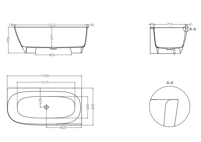 Umy Home UMY NOOK R U-Solid ванна овальная 170х85