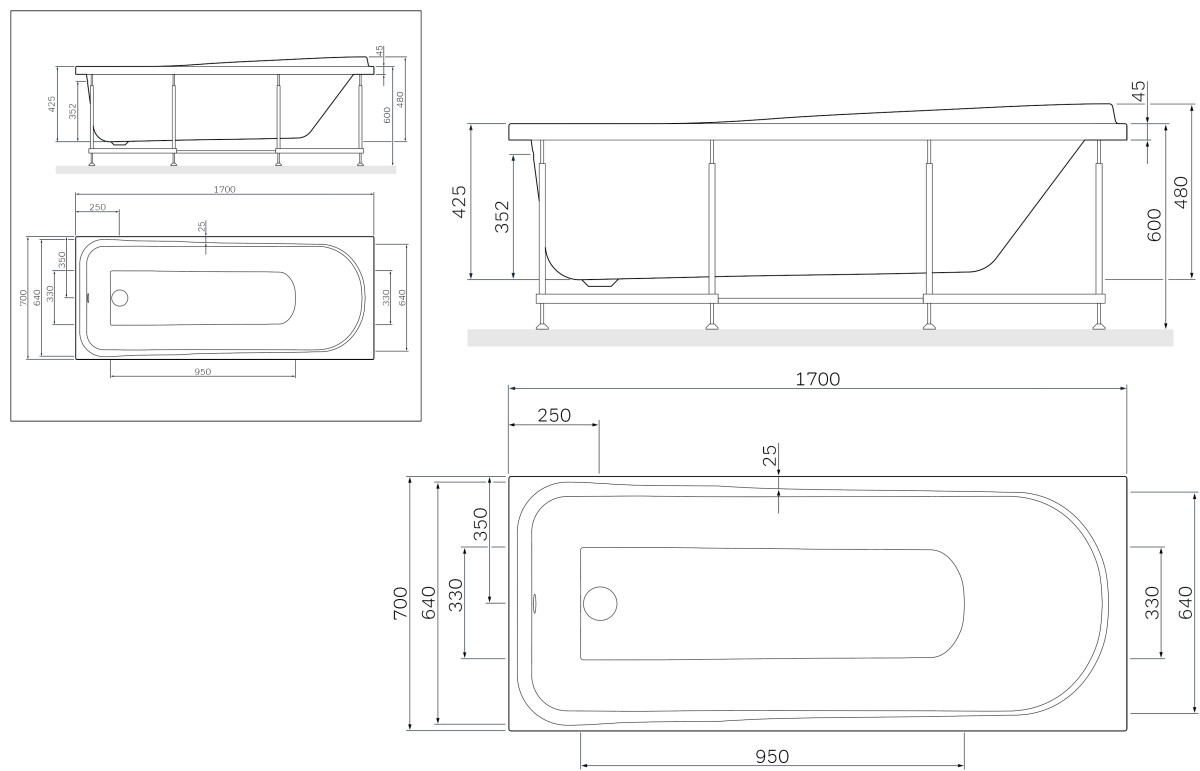 Am.Pm Like W80A-170-070W-P фронтальная панель для ванны