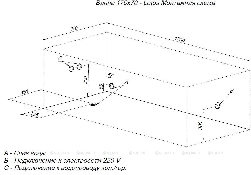 Акриловая ванна Aquanet Lotos 170x70 (с каркасом) 00334159