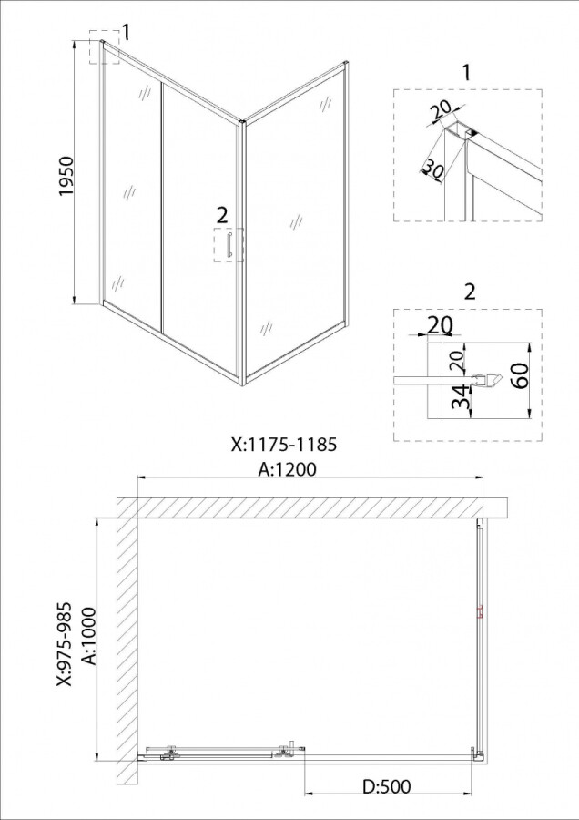 Душевой уголок 120x100 Niagara NG-82-12AB-A100B