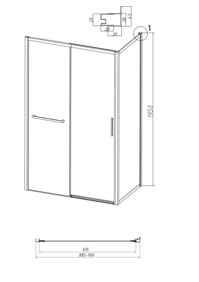Боковая стенка Grossman Style 200.K33.05.90.21.02 (90х195) черный матовый,стекло шиншилла, 1 место
