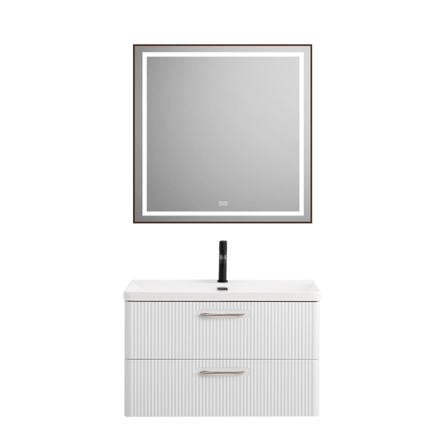 Подвесная тумба с раковиной Belbagno DUE 80 см Белый металлик DUE-800-2C-SO-BM-P BB-8076-3-80