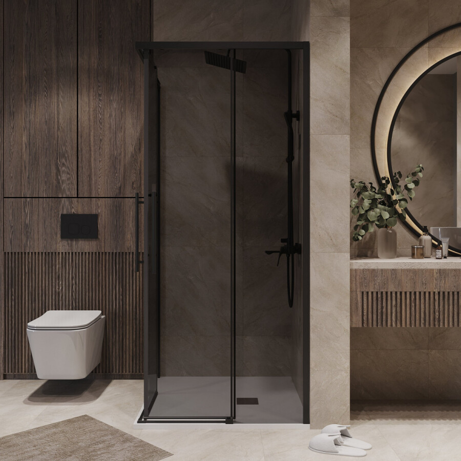 Душевое ограждение Niagara Nova NG-2823-34BLACK (90х90х195) квадрат,черный матовый,двери раздвижные,стекло тонированное,1 место