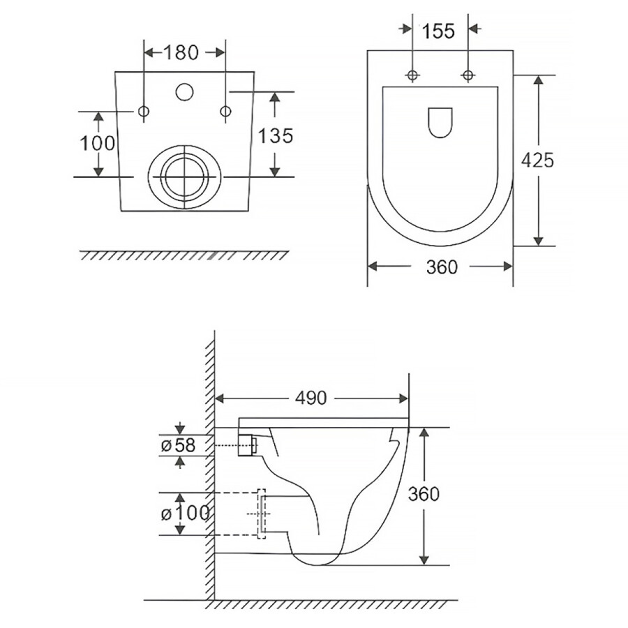 Унитаз подвесной Azario Gloria 360х490х360 безободковый слив TORNADO быстросъемное микролифт AZ-2003Т