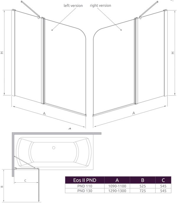 Radaway EOS II PND 206213-01L 130*152 шторка на ванну