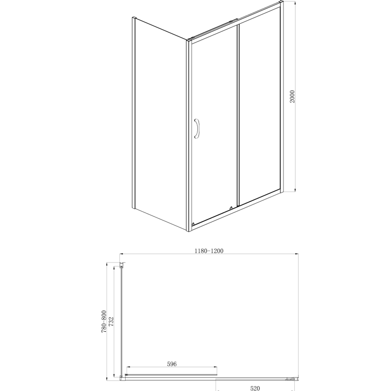 Azario AZ-ND1131-R 1200 BLACK душевое ограждение 120*80*200