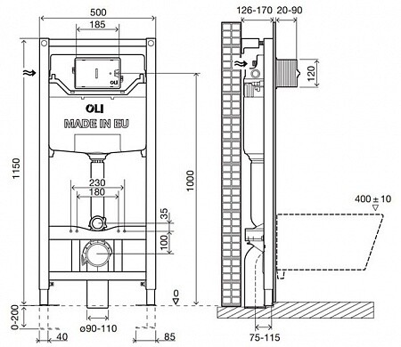 Инсталляция OLI 120 ECO Sanitarblock pneumatic 879235