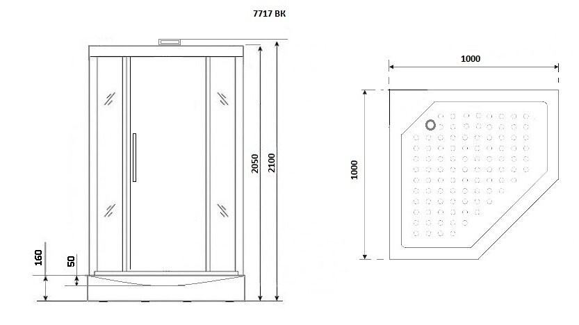Душевая кабина Niagara Luxe NG-7717WBK (100x100х210) низкий поддон(15см),дверь распашная,стенки серебро,без крыши,4 места 7717WBK