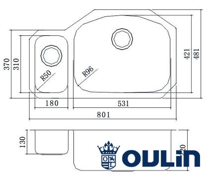 Oulin OL-U601 кухонная мойка система POP-UP 80.1x48.1 см