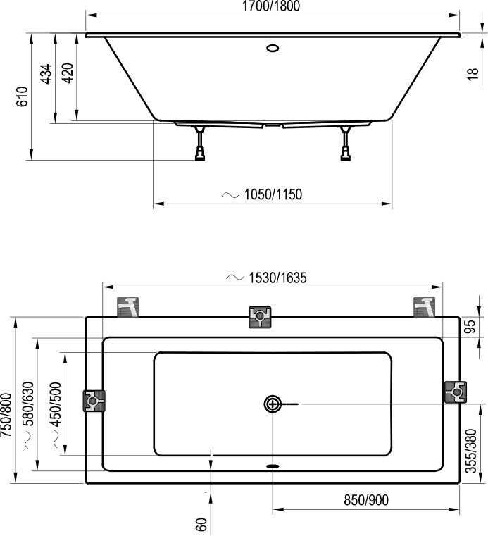 Ravak Formy 01 Slim 170*75 ванна акриловая прямоугольная C691300000