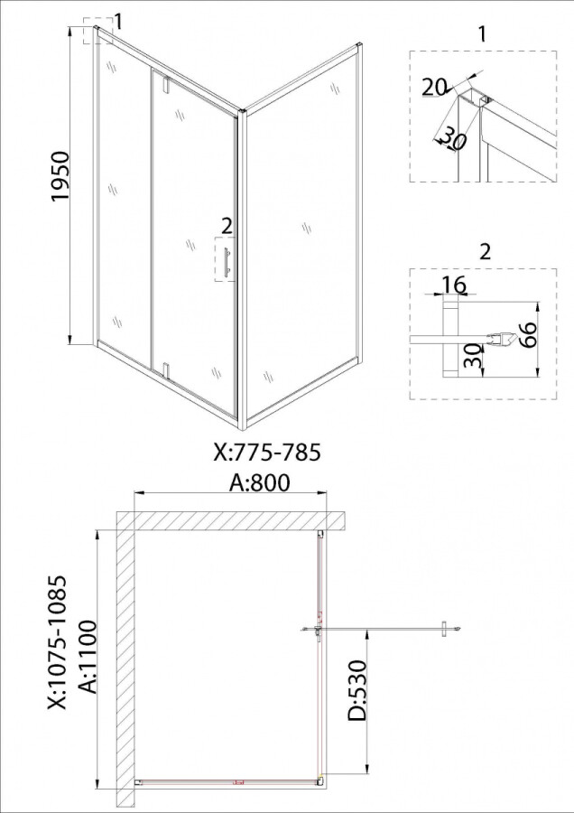 Душевой уголок 110x80 Niagara NG-63-11A-A80
