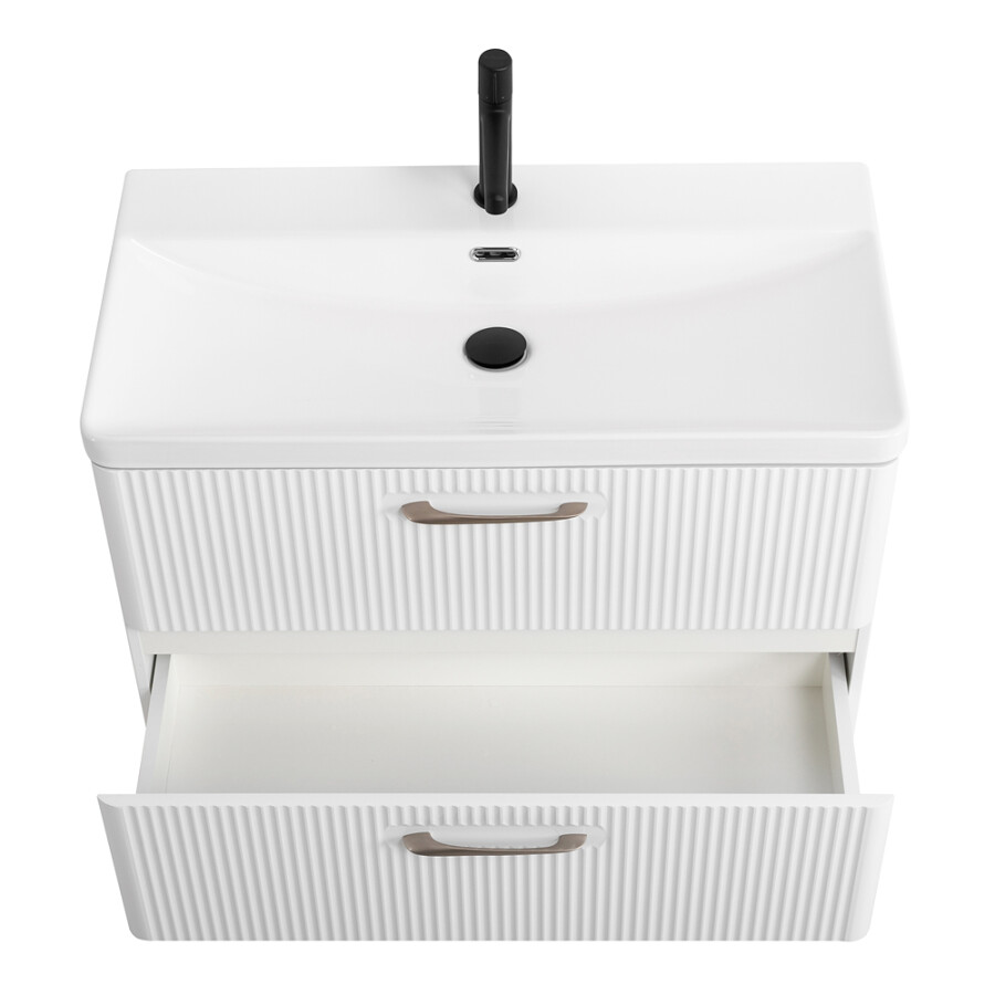 Подвесная тумба с раковиной Belbagno DUE 80 см Bianco Lucido DUE-800-2C-SO-BL-P BB-8076-3-80