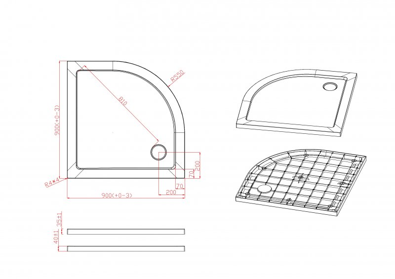 Cezares Tray поддон из стеклокомпозита 90х90 TRAY-M-R-90-550-35-W