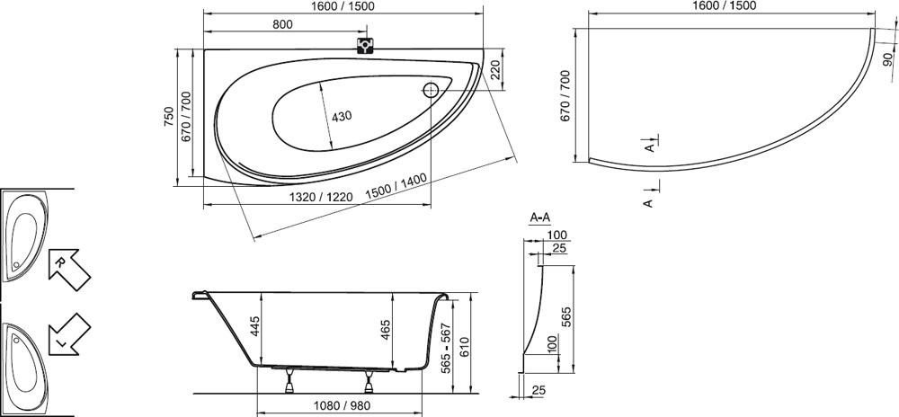 Ravak Avocado 160*75 ванна акриловая правая CH01000000