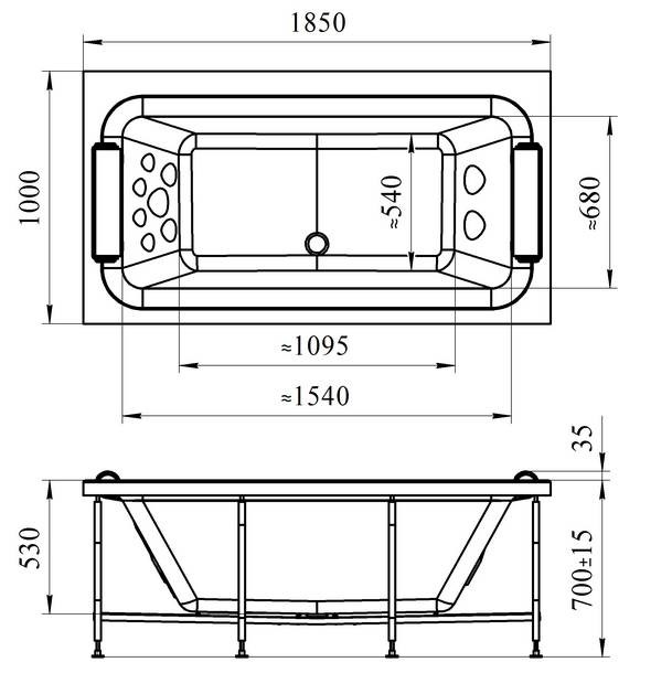 Radomir Хельга Комфорт White 185x100 см ванна акриловая прямоугольная c гидромассажем белая