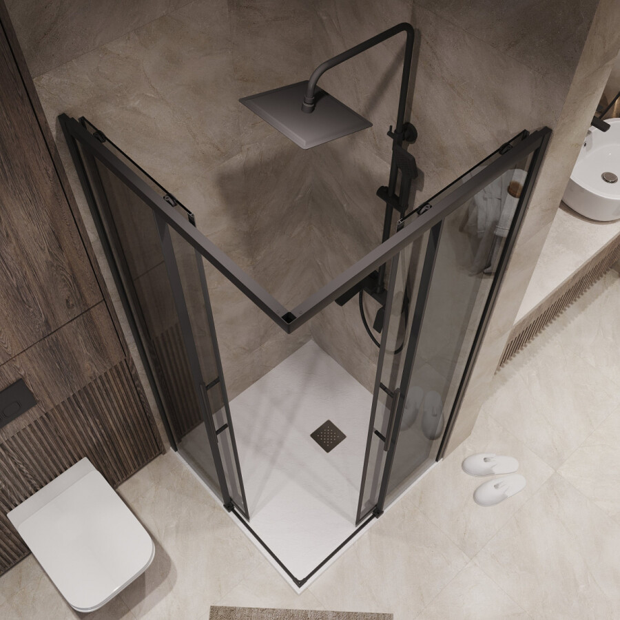 Душевое ограждение Niagara Nova NG-2823-34BLACK (90х90х195) квадрат,черный матовый,двери раздвижные,стекло тонированное,1 место