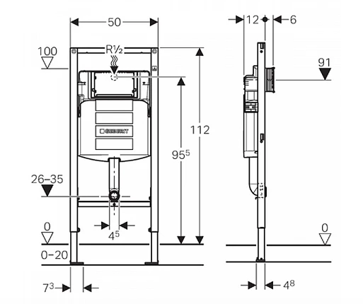 Geberit инсталляция для унитаза Duofix Sigma 111.915.00.5