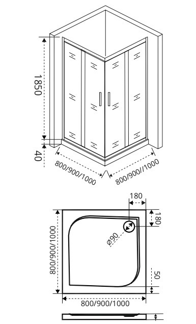 Bas Infinity СR-80-G-CH душевое ограждение 80*80*185 ИН00015