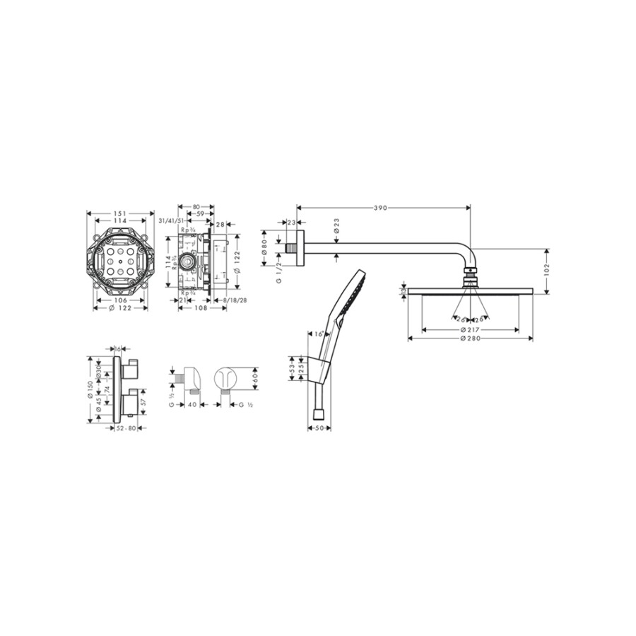 Hansgrohe Croma Душевая система скрытого монтажа 280 1jet с Ecostat S черный матовый 27961670