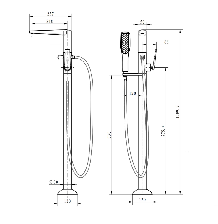Смеситель для ванны напольный Boheme Venturo Черный / Золото 389-B