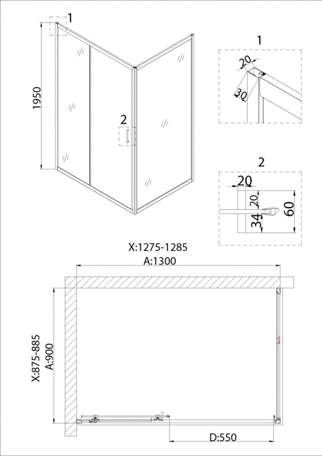 Душевой уголок 130x90 Niagara NG-82-13AB-A90B