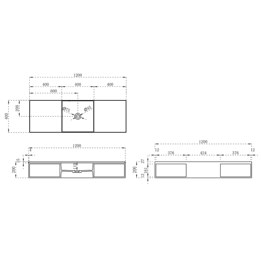 Vincea Solid Surface раковина 120х40 см подвесная VWB-6S212MW