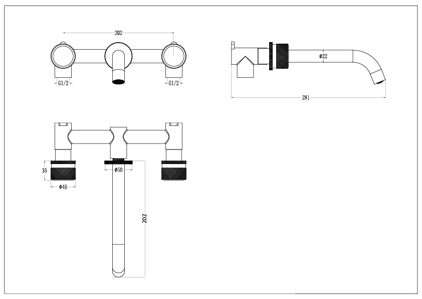 Смеситель для раковины из стены Boheme Prestige Chrome на 3 отв. 152-2-CR-PR