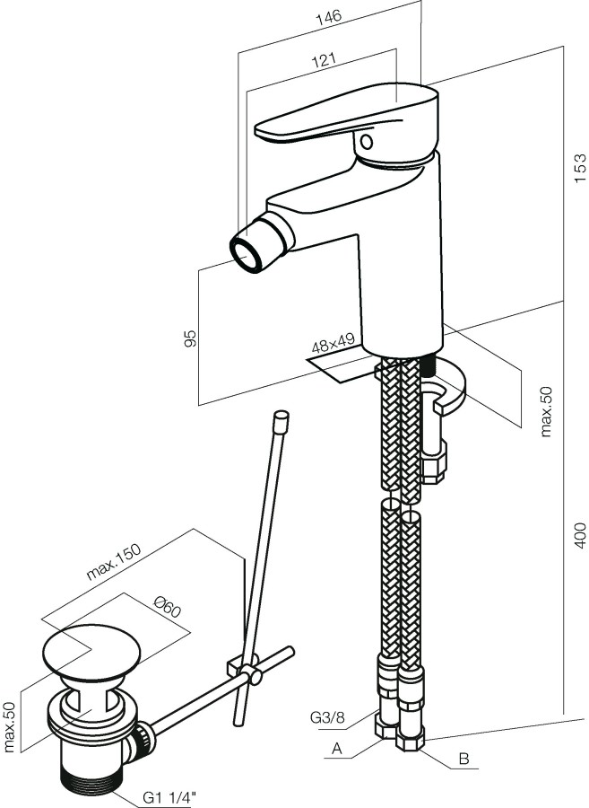 Am.Pm Inspire F5083100 смеситель для биде с донным клапаном