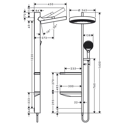 Hansgrohe 26842700S Set HG Rainfinity Showerpipe 360 1jet душевая система (26842700+26840180), матовый белый